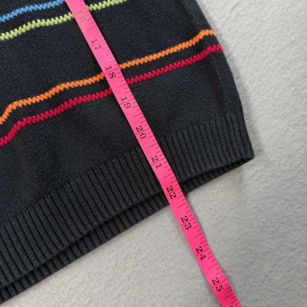 Vintage Talbots Kids Sweater Boys 12 Black Rainbow Stripe Quarter Zip Cotton
